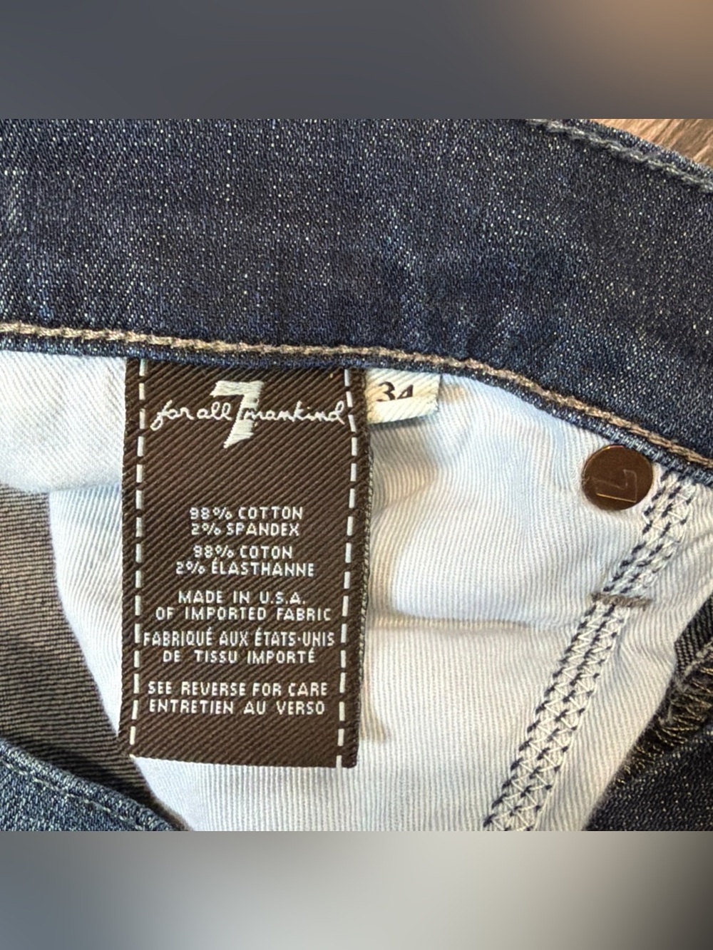 7 For All Mankind Jeans Austyn Straight Blue Men’s 34 Made in USA - Picture 4 of 8